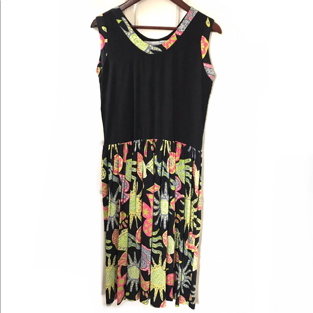 Pier 1 Imports Passports floral & black sleeveless shift dress